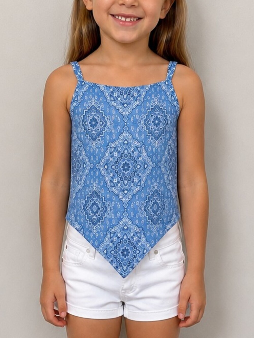725 Originals Girls Blue Paisley Handkerchief Tank Top Size 6 Made in Canada